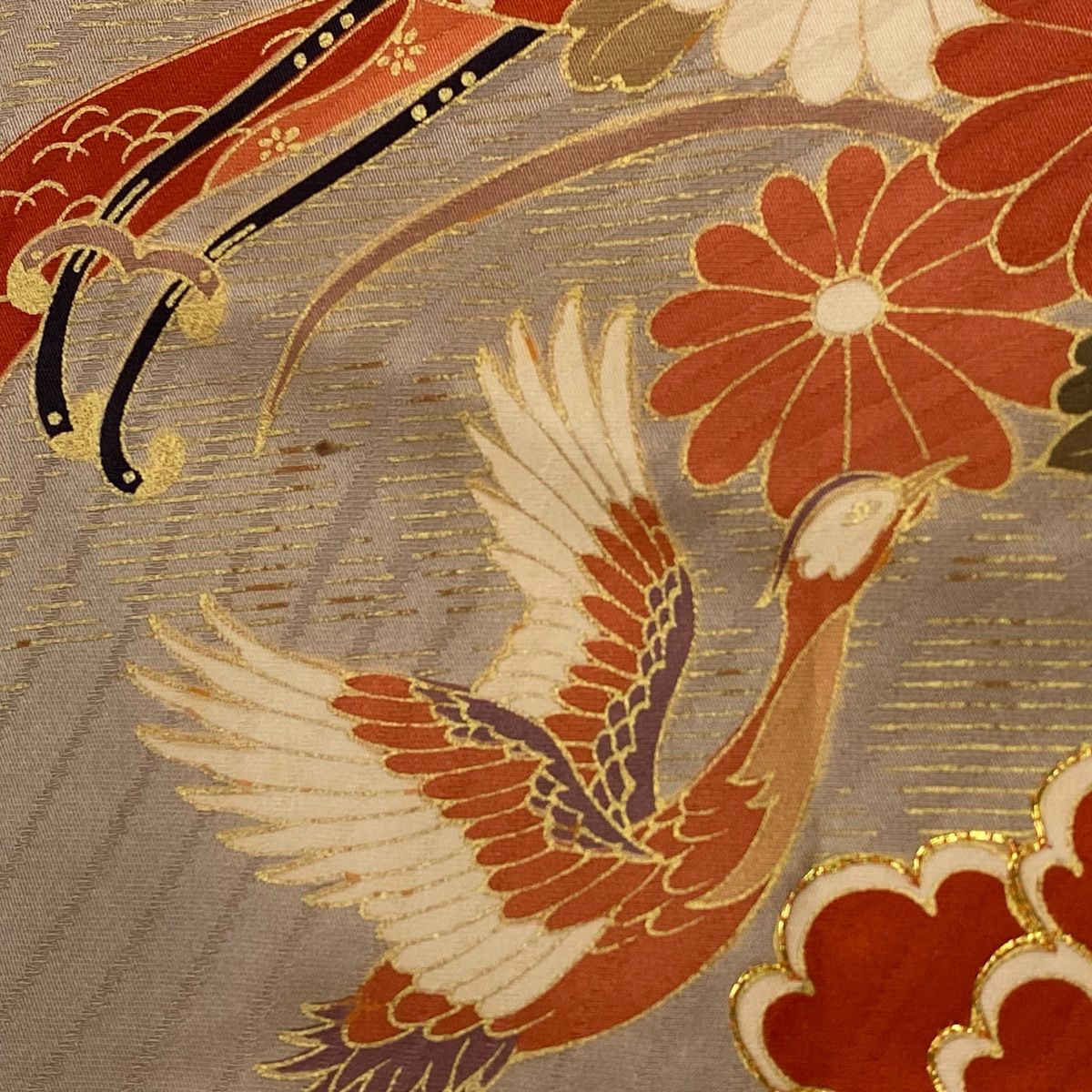  振袖 身丈163 5 cm 裄丈66 M 袷 御所車 牡丹 金糸 金彩 赤茶 正絹 秀品 振袖 着物