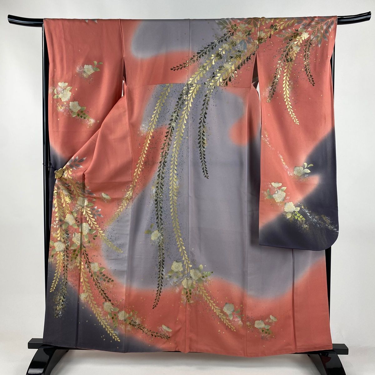 振袖 身丈161.5 cm 裄丈67 M 袷 草花 金銀彩 金通し ピンク 正絹 秀品