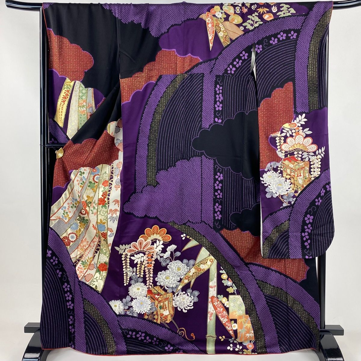 平和屋着物●国指定重要無形文化財　本場久米島紬　手織　抽象文様　正絹　逸品　AABD8536fy 平和屋着物○国指定重要無形文化財 本場久米島紬 手織 抽象