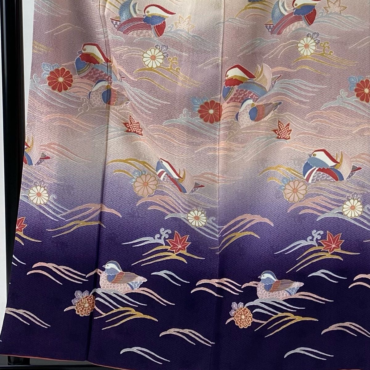 訪問着 身丈158 cm 裄丈62 S 袷 鴛鴦 波 金さ 染め分け 薄オレンジ 正絹 秀品