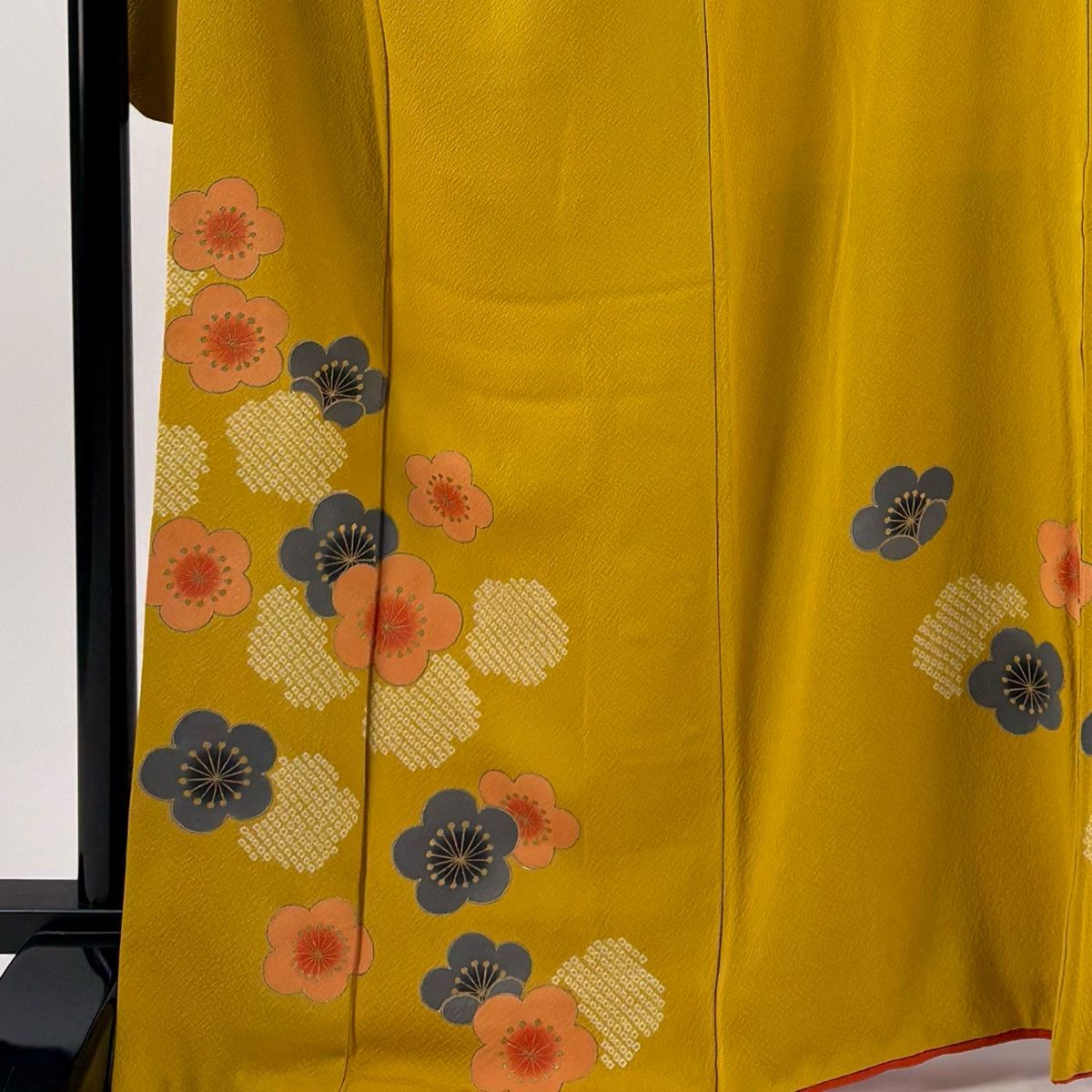 振袖 身丈166 cm 裄丈69 5 L 袷 梅 金彩 絞り からし色 正絹 秀品