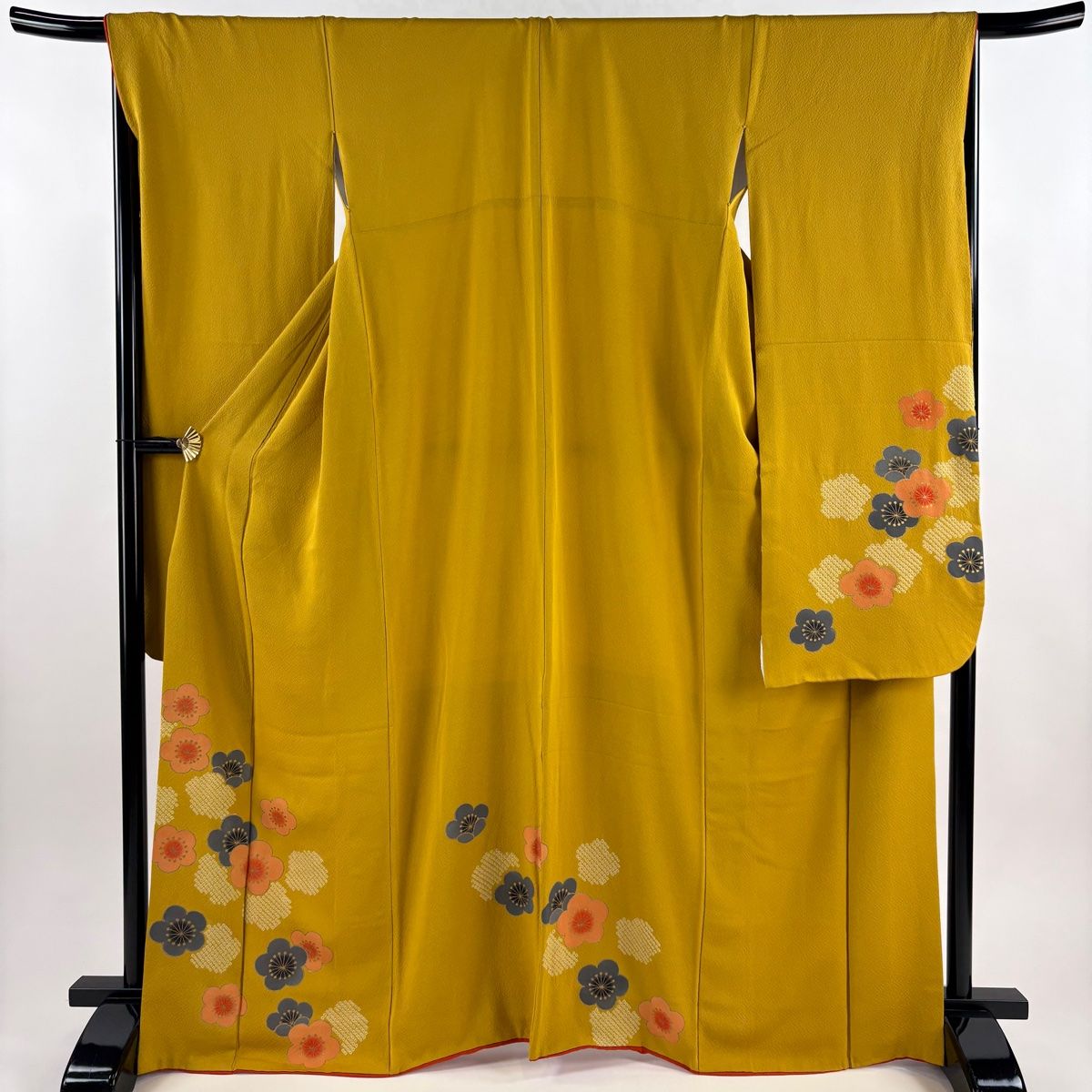 振袖 身丈166 cm 裄丈69 5 L 袷 梅 金彩 絞り からし色 正絹 秀品