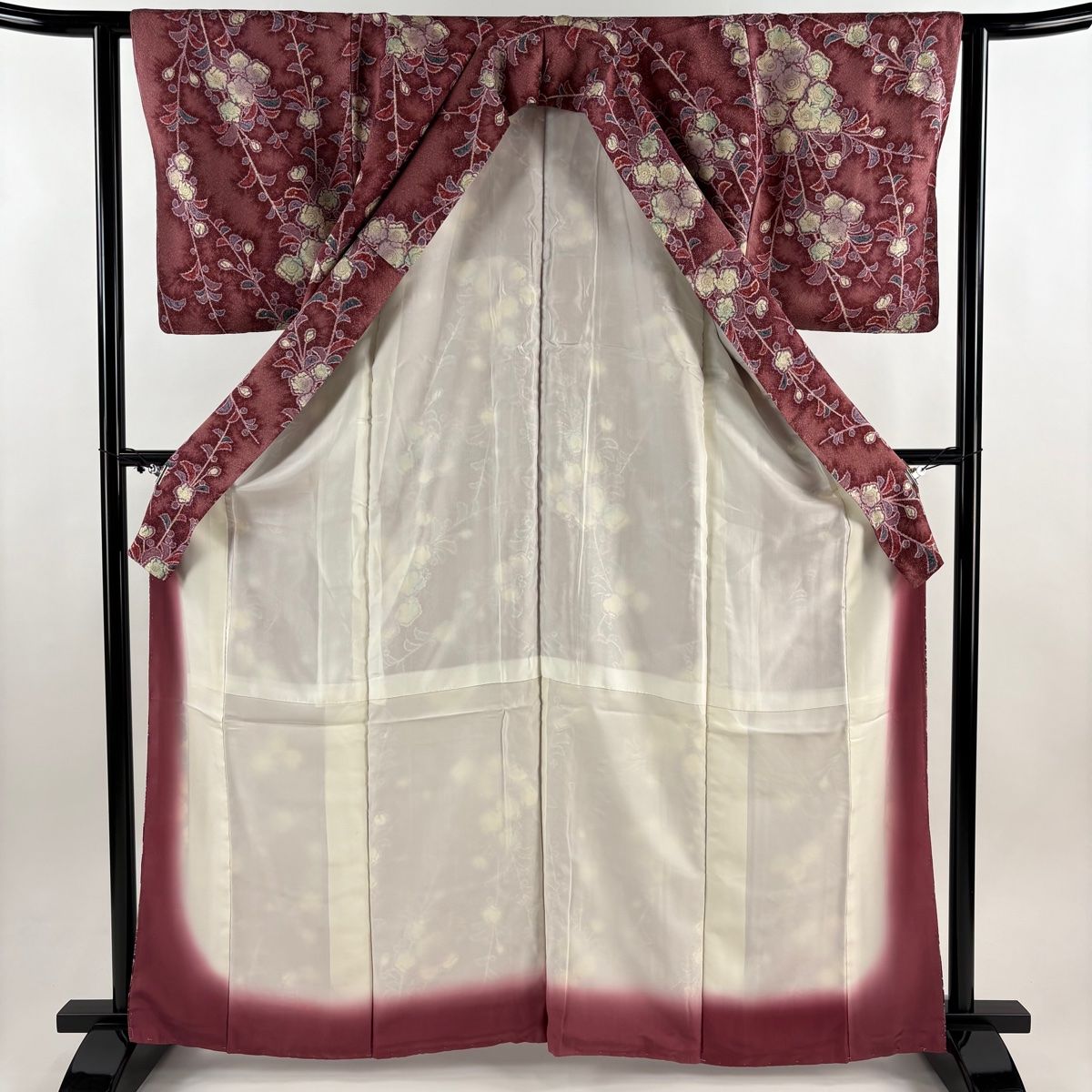  小紋 身丈163 5 cm 裄丈63 S 袷 辻が花柄 ぼかし 赤紫 正絹 秀品 小紋 着物