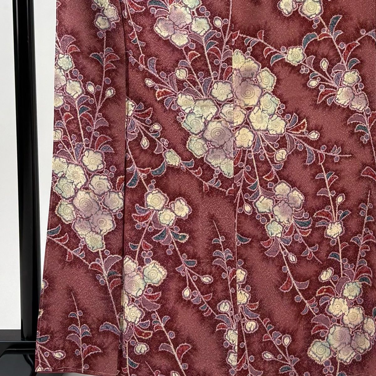 小紋 身丈163 5 cm 裄丈63 S 袷 辻が花柄 ぼかし 赤紫 正絹 秀品