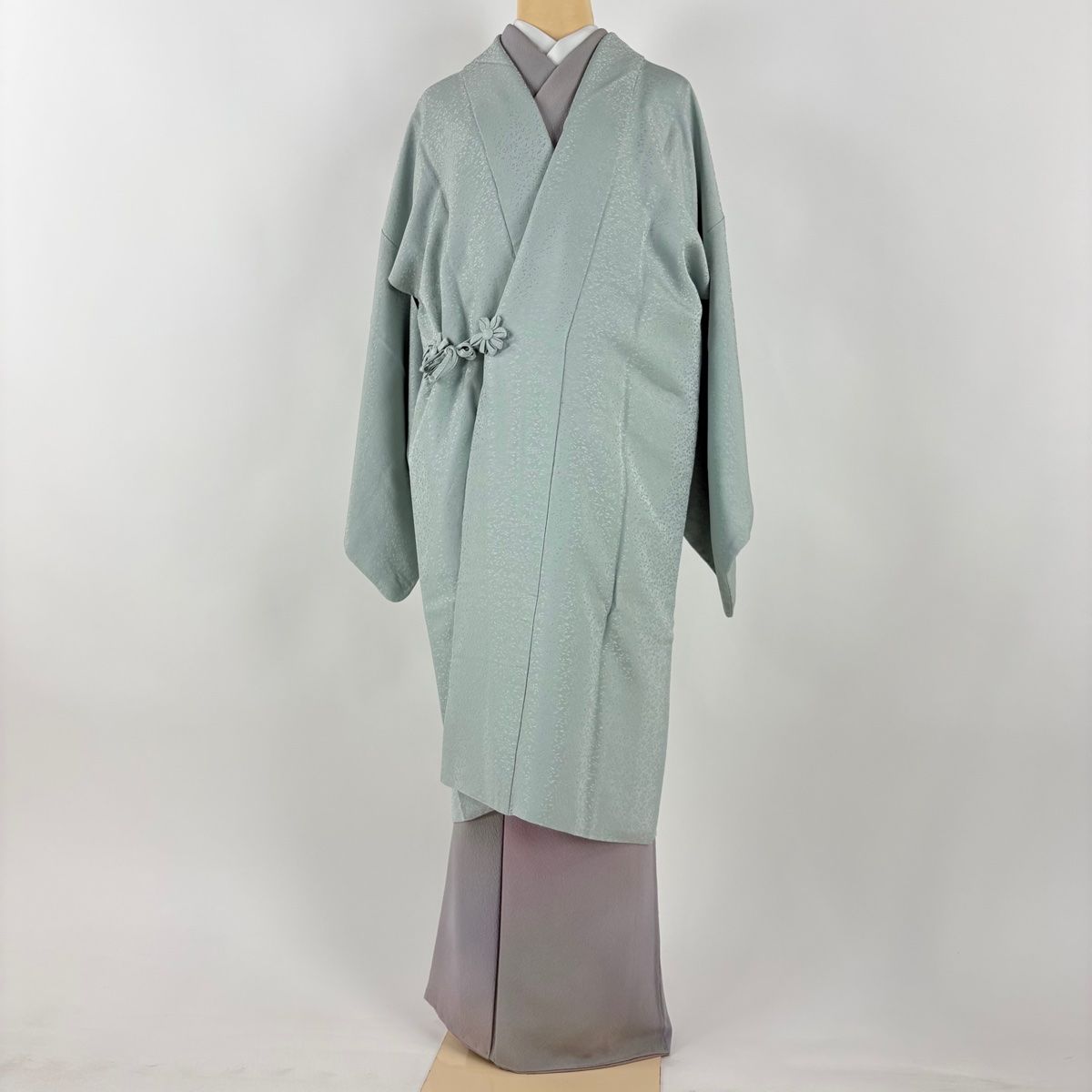 道中着 身丈104.5 cm 裄丈66 M 和装コート 地紋 灰緑 正絹 秀品