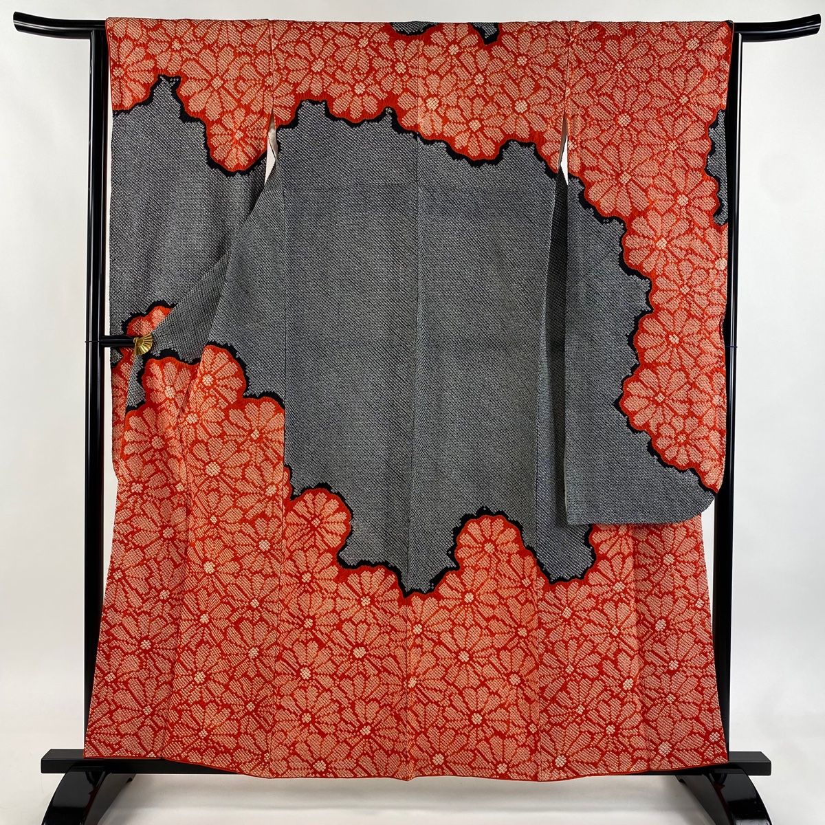 振袖 身丈160 cm 裄丈62.5 S 袷 菊 総絞り 黒 正絹