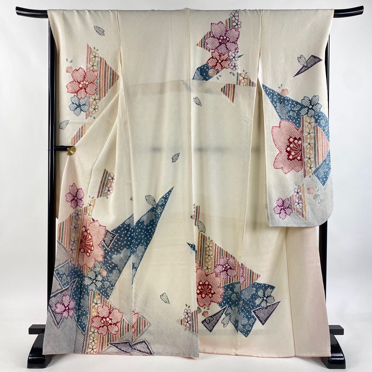 振袖 身丈168 cm 裄丈68 L 袷 桜 幾何学 絞り 金彩 クリーム 正絹