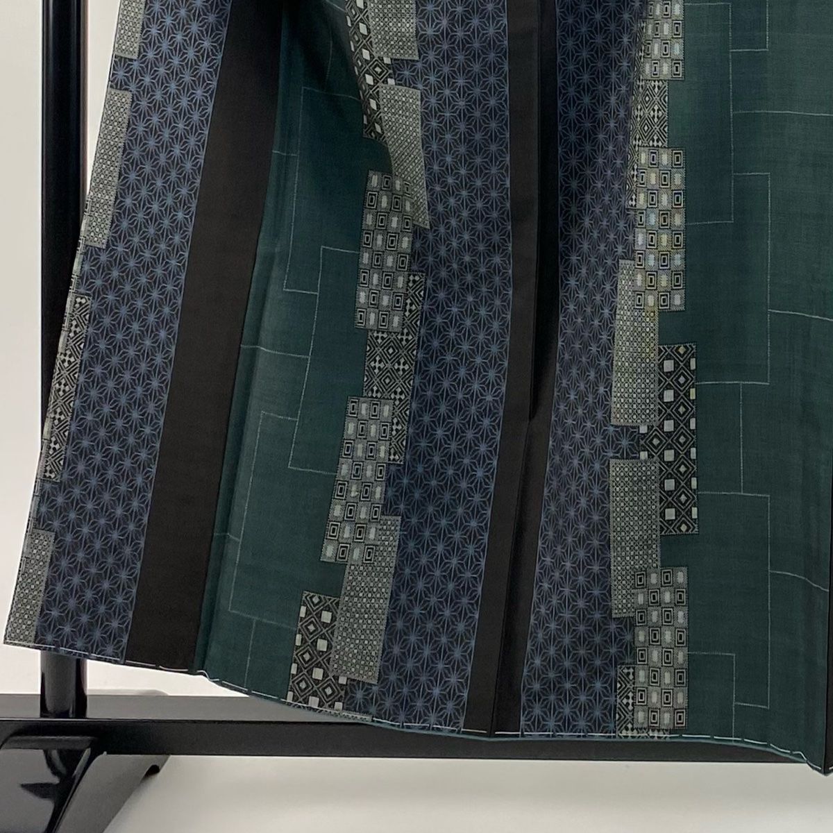 大島紬 身丈157 cm 裄丈66 5 M 袷 純泥染 ほていや 証紙 麻の葉 幾何学 黒 正絹