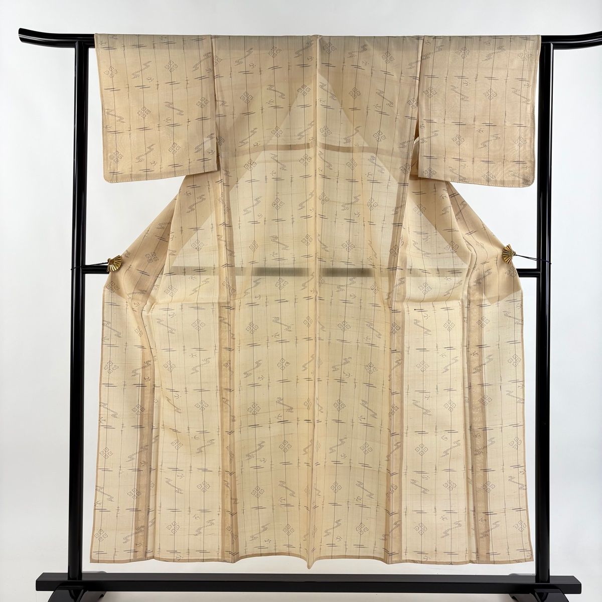 紬 身丈153 5 cm 裄丈62 S 薄物 夏紬 縦縞 流水 ベージュ 正絹