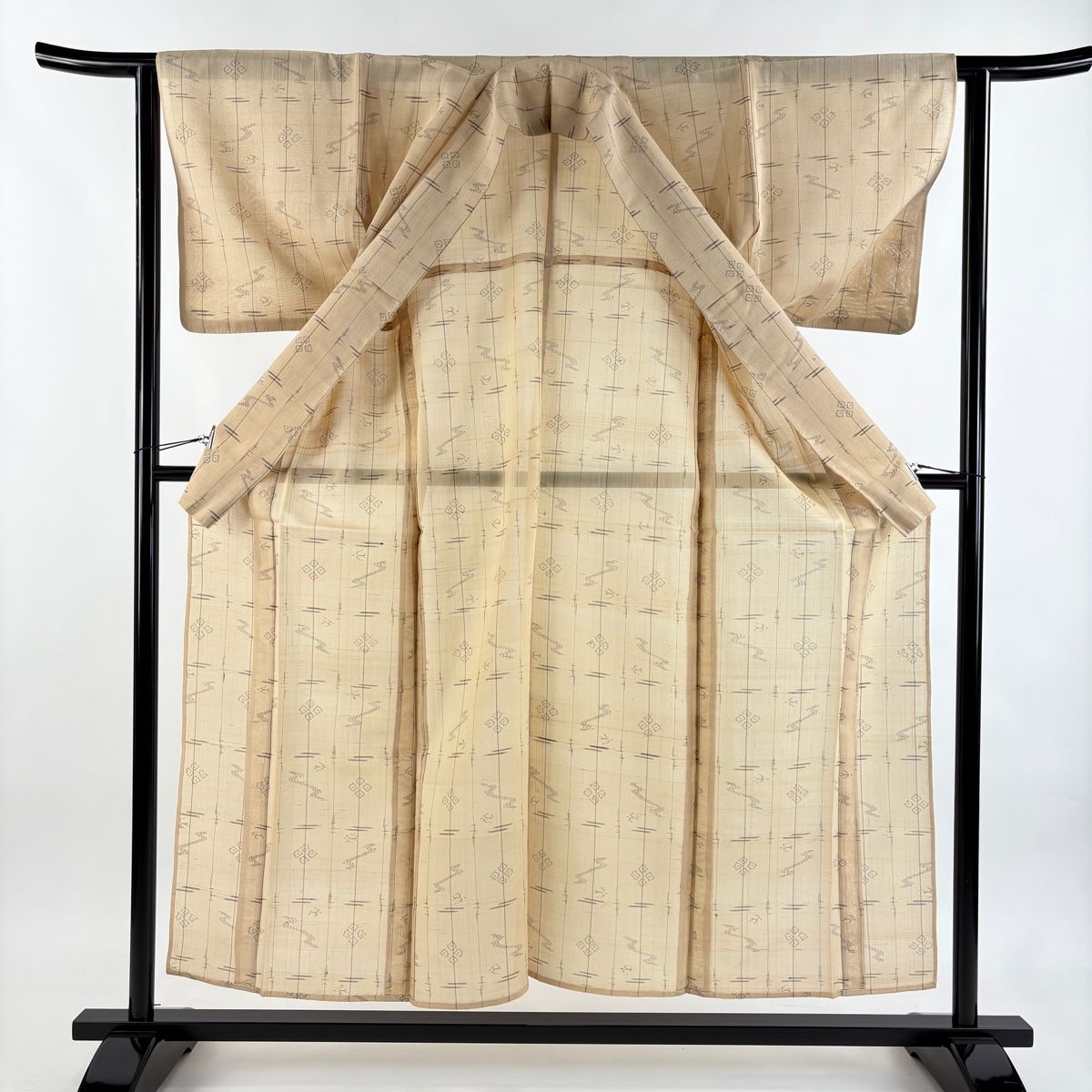  紬 身丈153.5 cm 裄丈62 S 薄物 夏紬 縦縞 流水 ベージュ 正絹 紬 着物