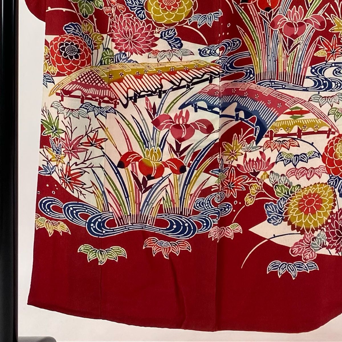 振袖 身丈150.5 cm 裄丈63 S 袷 落款 松竹梅 菊 縮緬 赤 正絹