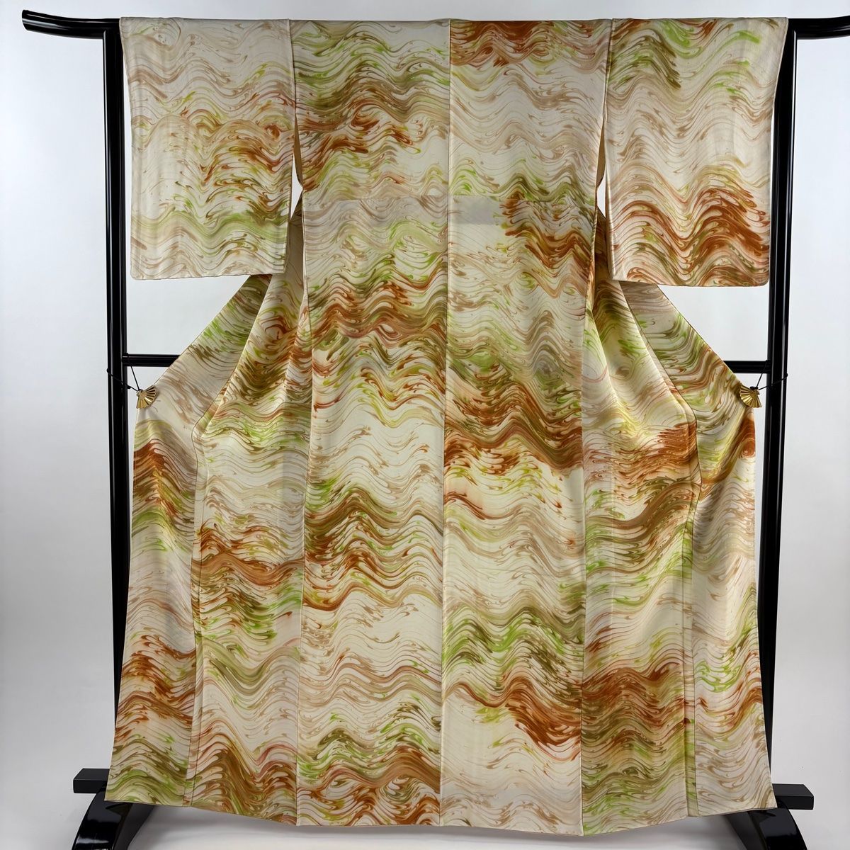 小紋 身丈164.5 cm 裄丈64.5 M 袷 幾何学模様 クリーム 正絹