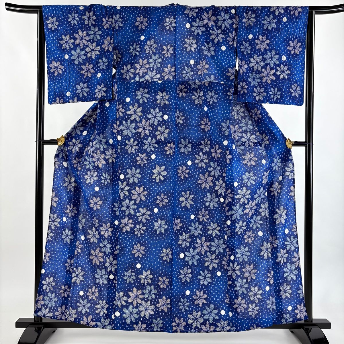 浴衣 身丈160.5 cm 裄丈64.5 M 絞り浴衣 花 幾何学模様 青 綿