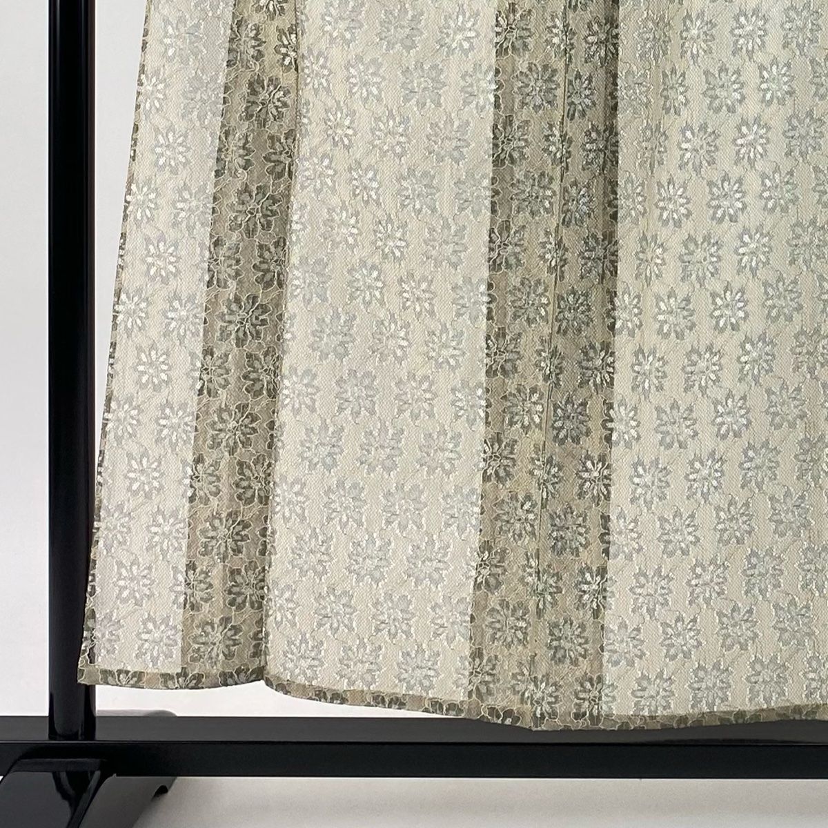 小紋 身丈156 5 cm 裄丈63 S 薄物 バチ衿 花 灰緑 正絹