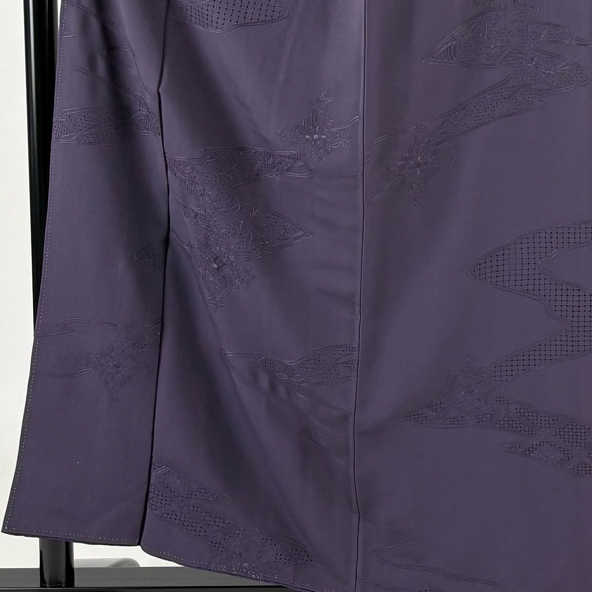 小紋 身丈157 cm 裄丈64 M 袷 華文 流水 刺繍 紫 正絹