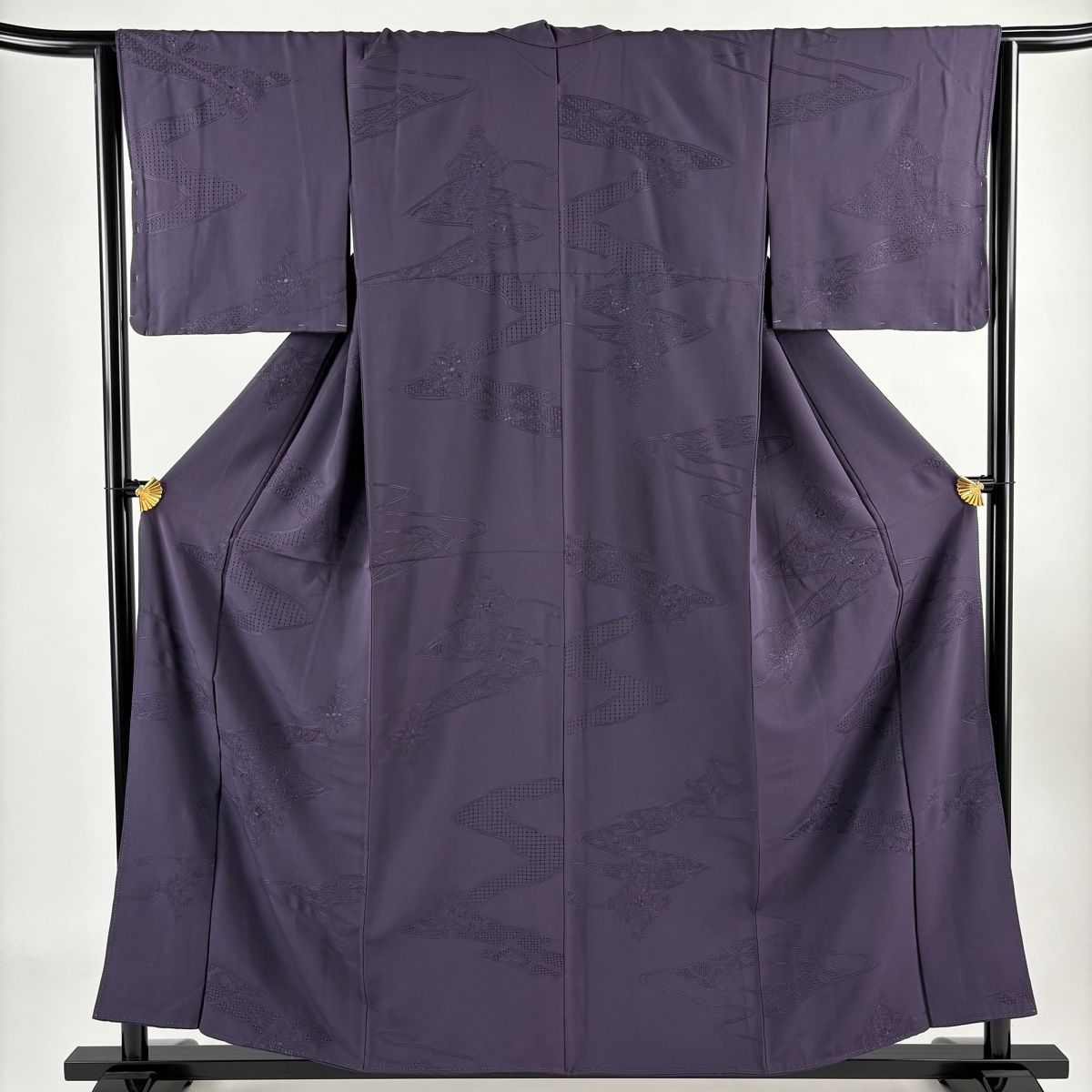 小紋 身丈157 cm 裄丈64 M 袷 華文 流水 刺繍 紫 正絹