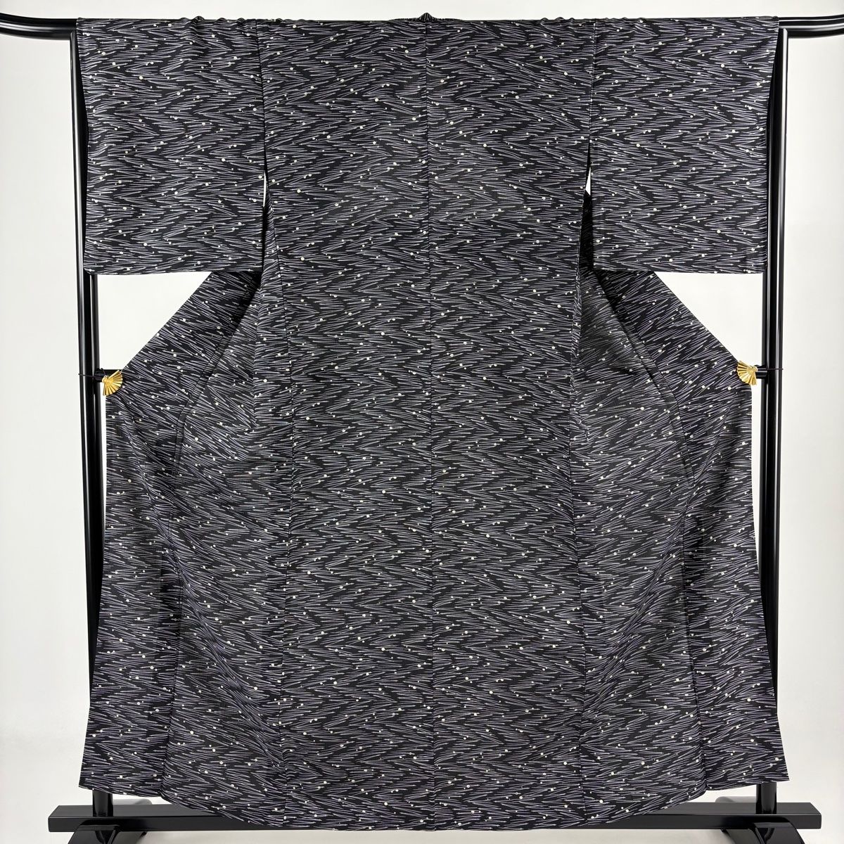 小紋 身丈159 cm 裄丈66 M 薄物 松葉 霰 黒 正絹