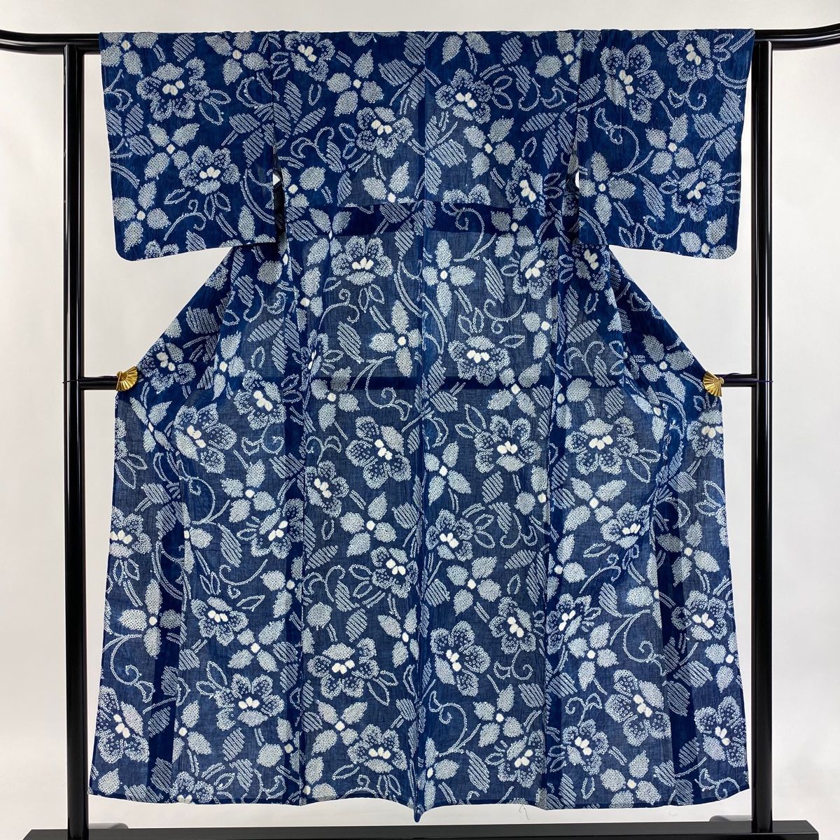 浴衣 身丈153 cm 裄丈62 S 絞り浴衣 花唐草 藍色 綿