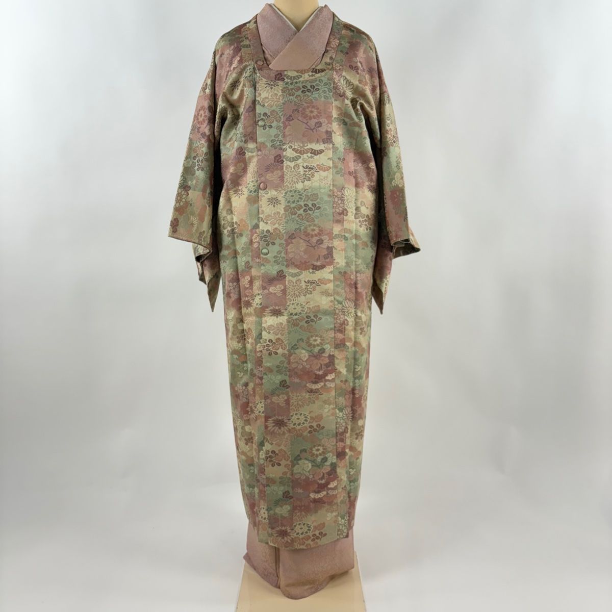 平和屋着物■極上　道中着　ロング丈　お召地　花唐草文　金糸　ローズグレイ色地　逸品　未使用　CZAA4248s5 平和屋着物□極上 道中着 ロング丈 お召地 花唐草文 金糸 ローズグレイ