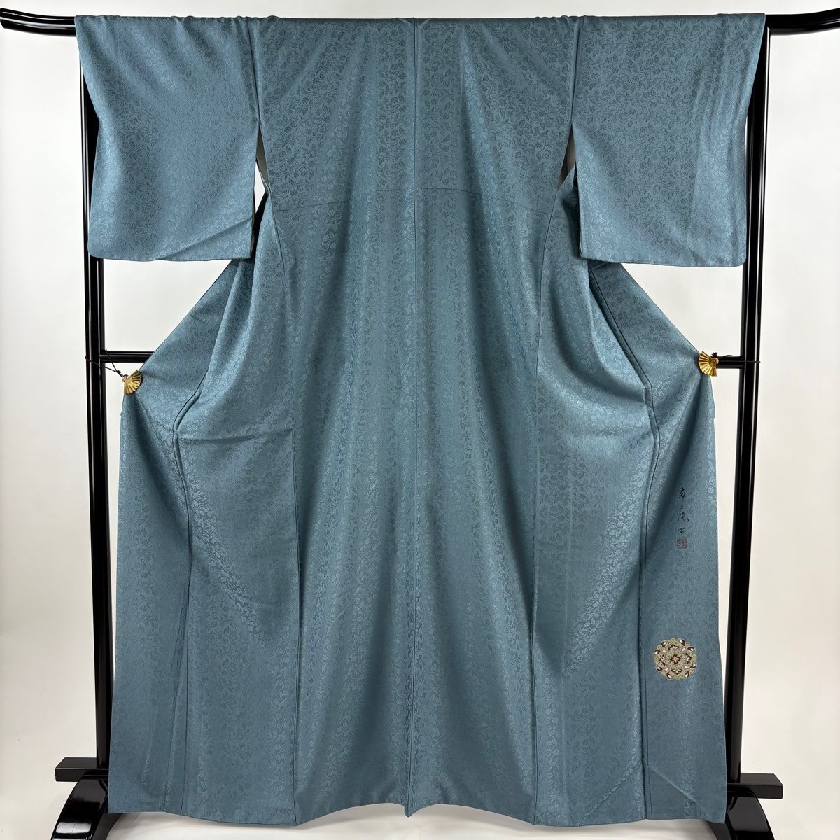 色無地 身丈165 cm 裄丈67 5 L 袷 落款 地紋 青緑 正絹
