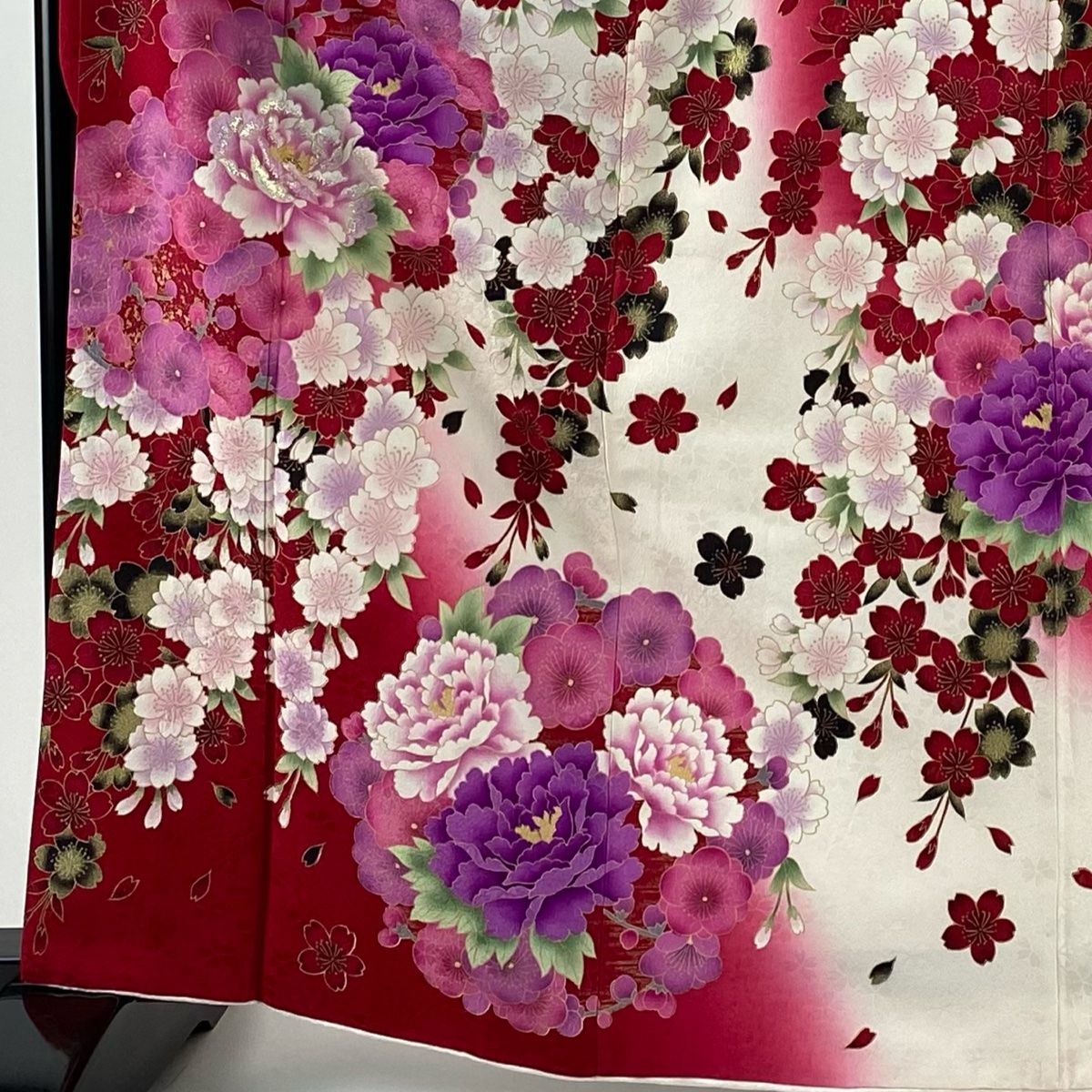 振袖 身丈165 cm 裄丈65 5 M 袷 牡丹 桜 金彩 刺繍 赤 正絹