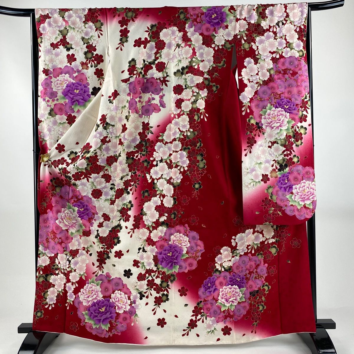 振袖 身丈165 cm 裄丈65.5 M 袷 牡丹 桜 金彩 刺繍 赤 正絹