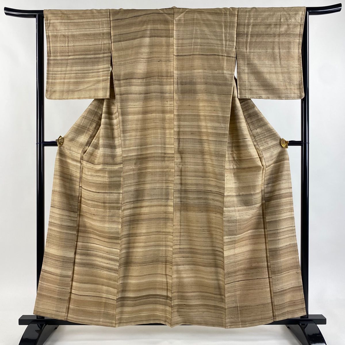 紬 身丈159 cm 裄丈64 5 M 袷 縞 薄茶色 正絹