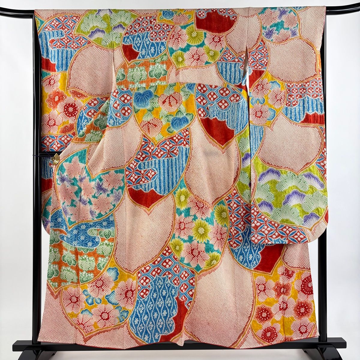 振袖 身丈157 cm 裄丈67.5 L 袷 葉柄 草花 総絞り オレンジ 正絹