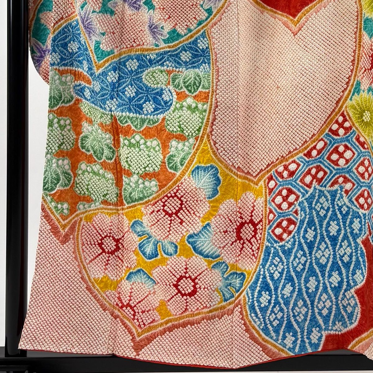 振袖 身丈157 cm 裄丈67 5 L 袷 葉柄 草花 総絞り オレンジ 正絹