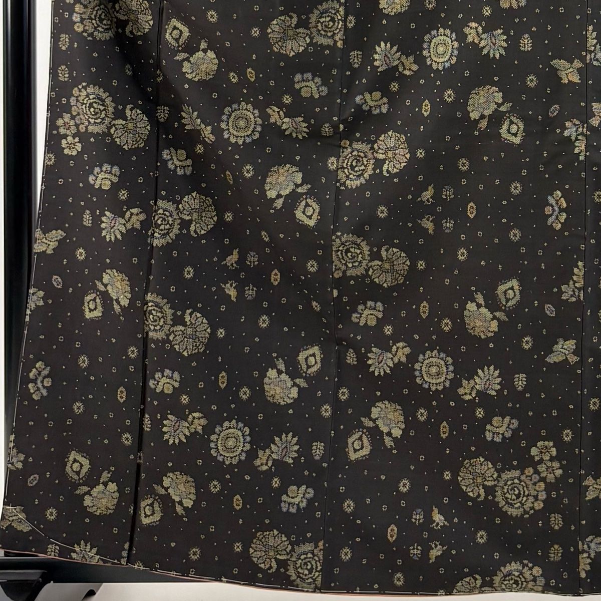 大島紬 身丈162 5 cm 裄丈64 M 袷 花 鳥 墨色 正絹