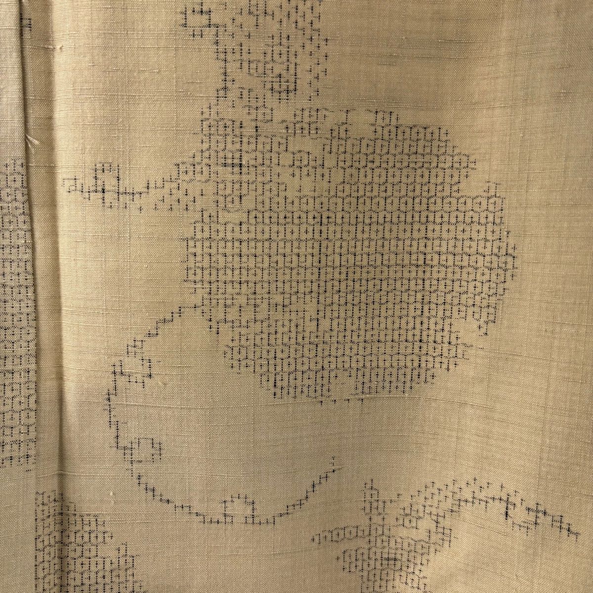  結城紬 身丈155 5 cm 裄丈64 M 袷 おく玉 証紙 雪輪 亀甲絣 薄茶色 正絹 紬 着物