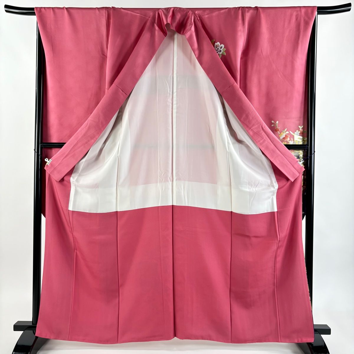  振袖 身丈164.5 cm 裄丈68 L 袷 和田光正 落款 御所車 几帳 金銀彩 ラメ ピンク 正絹 振袖 着物