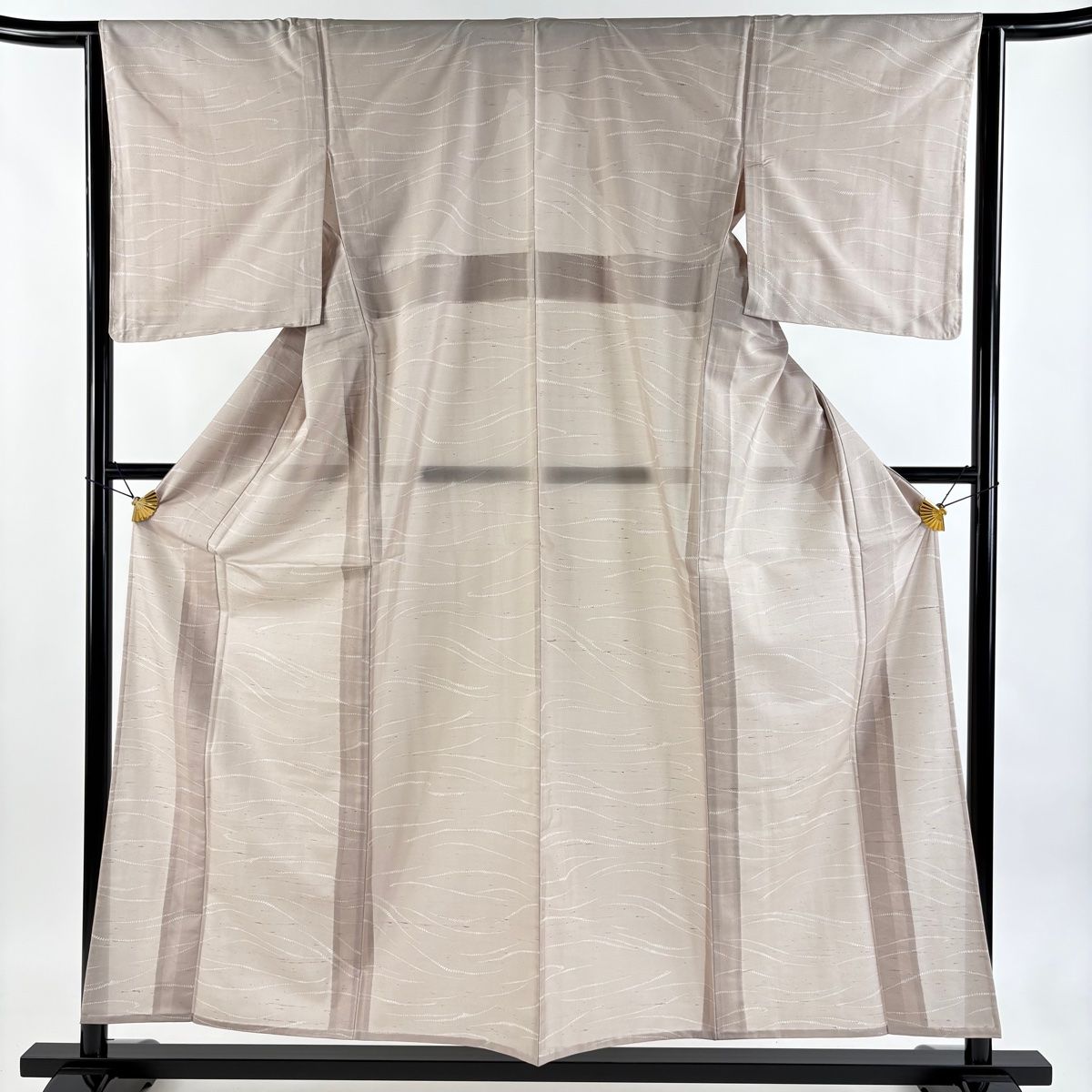 小紋 身丈156.5 cm 裄丈63.5 S 薄物 牛首紬地 落款 証紙 流水 薄小豆 正絹