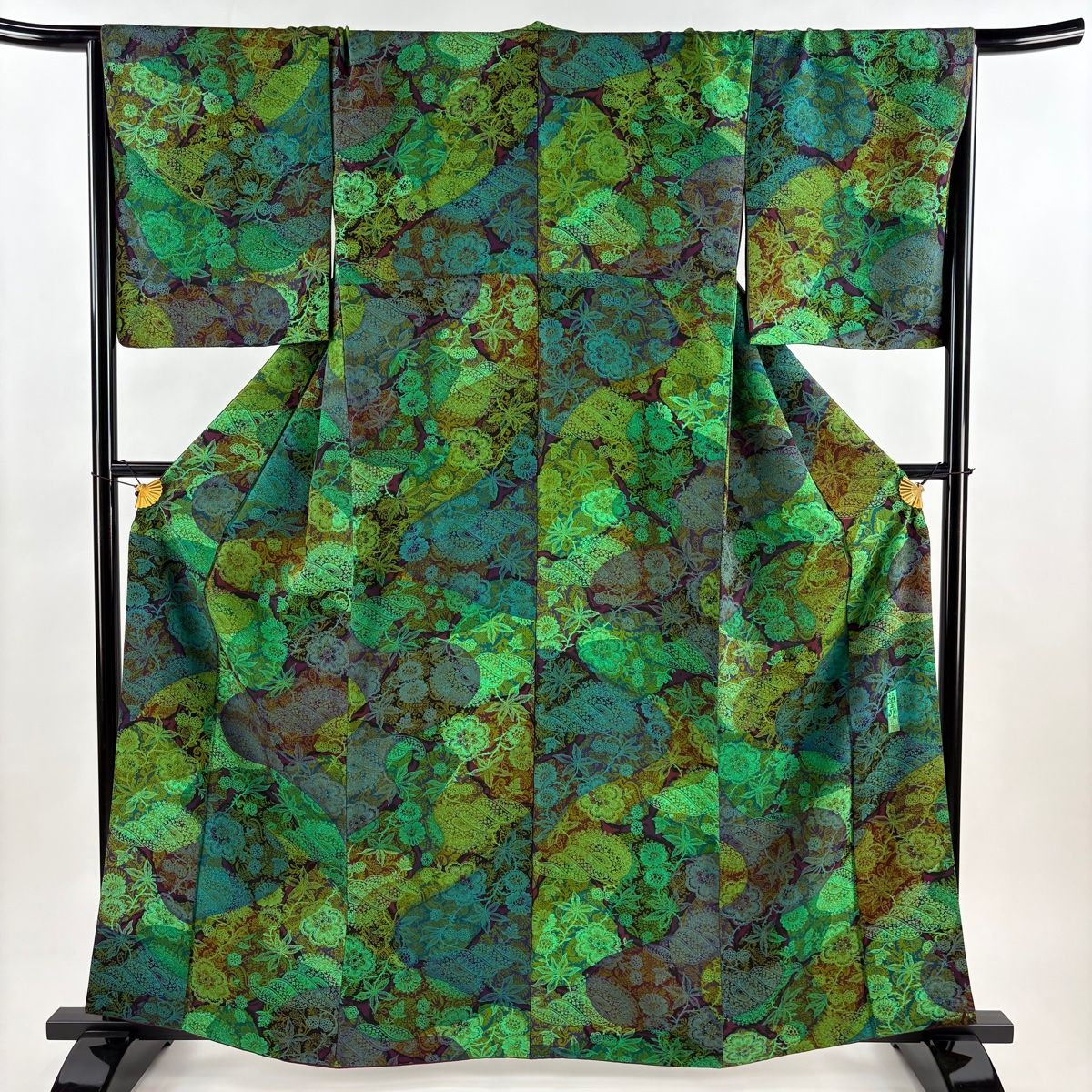 小紋 身丈162 cm 裄丈68 L 袷 前田仁仙 落款 草花 緑 正絹