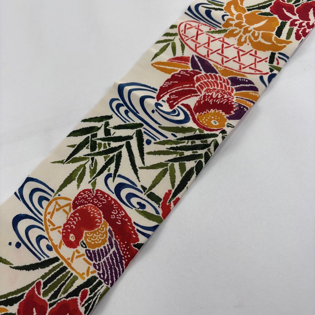  名古屋帯 秀品 鴛鴦 草花 オレンジ 正絹 名古屋帯 帯