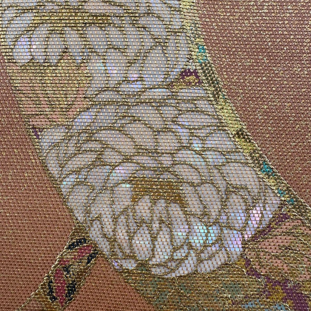 名古屋帯 秀品 菊 草花 箔 オレンジ 正絹