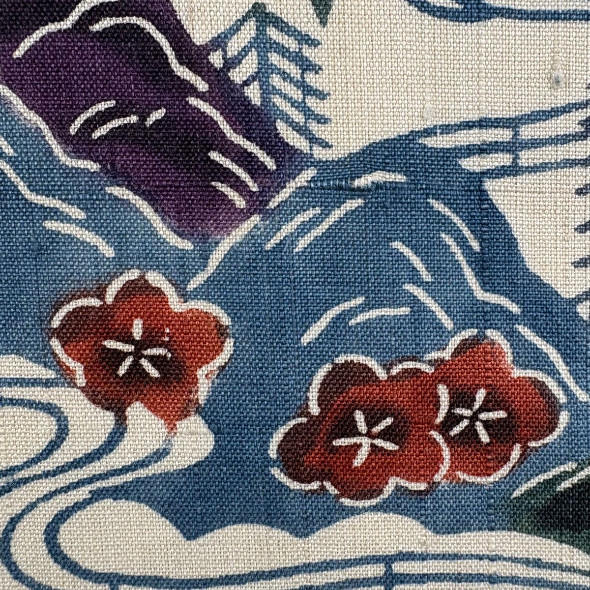 名古屋帯 秀品 紬地 梅 流水 青灰色 正絹