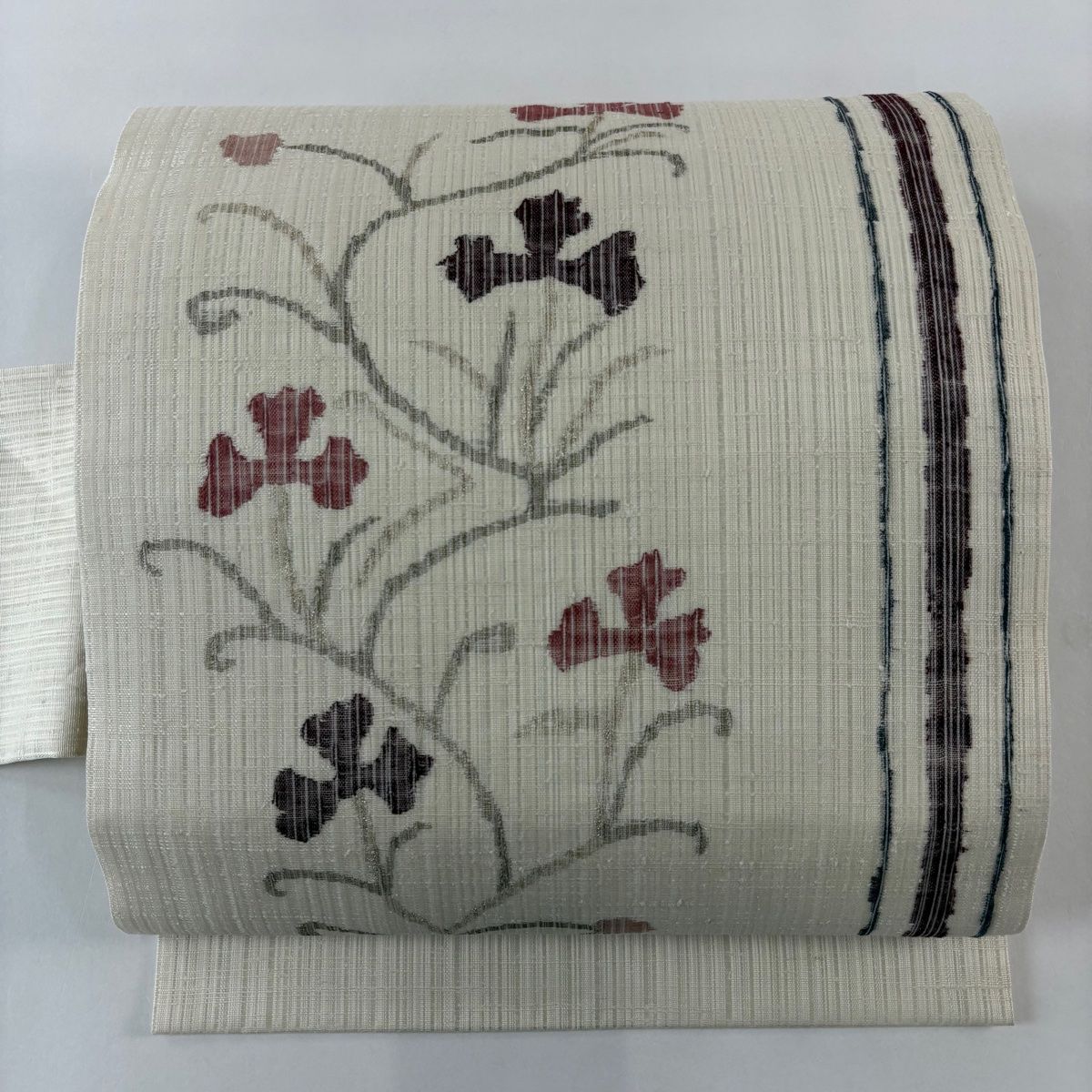 名古屋帯 秀品 夏帯 草花 金糸 クリーム 正絹