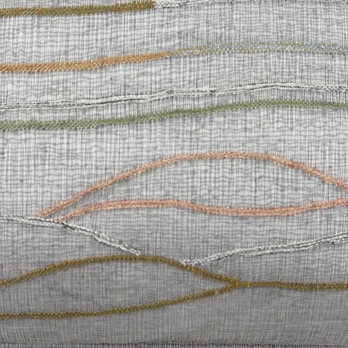 名古屋帯 秀品 幾何学模様 箔 灰色 正絹