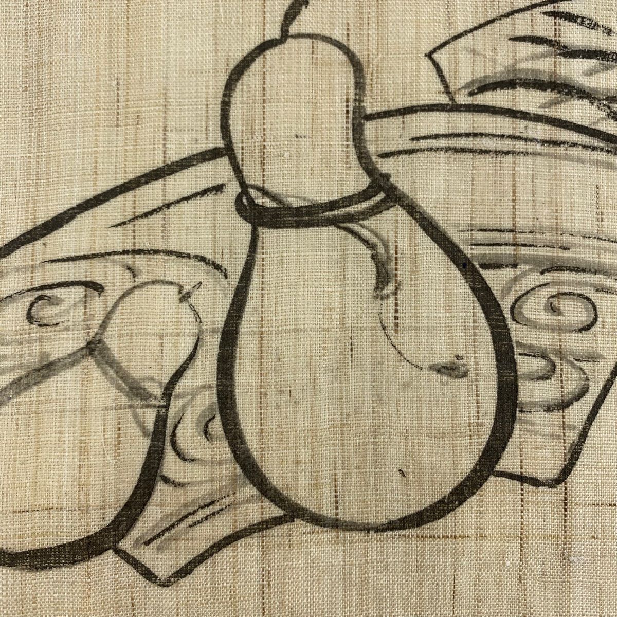 名古屋帯 秀品 夏紬地 扇面 瓢箪 ベージュ 麻