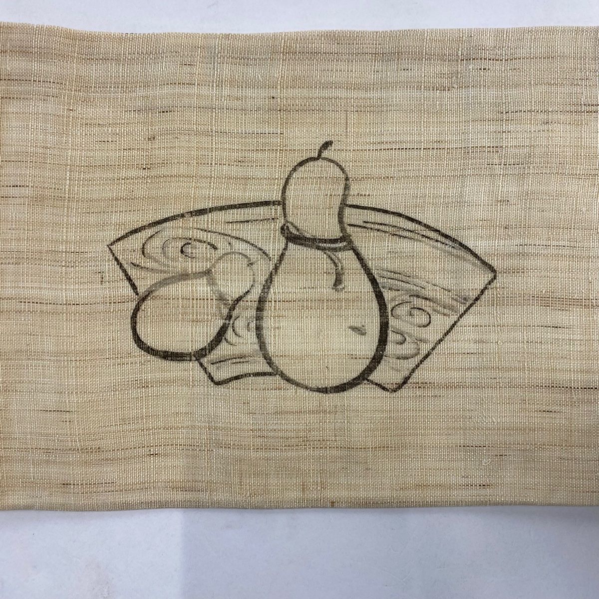  名古屋帯 秀品 夏紬地 扇面 瓢箪 ベージュ 麻 名古屋帯 帯