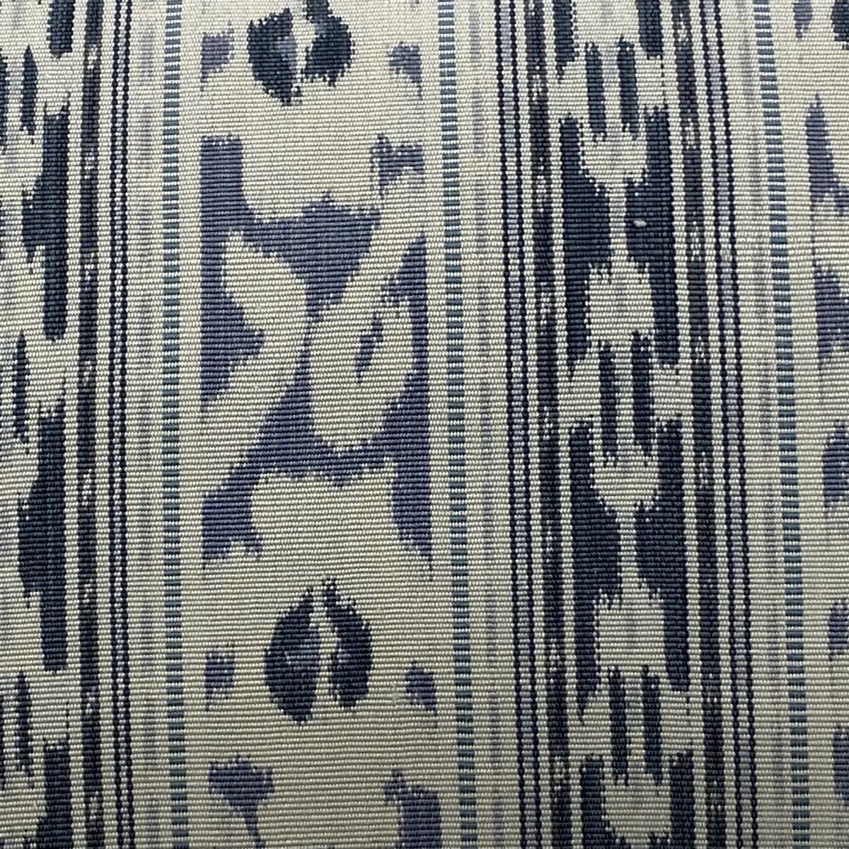 名古屋帯 秀品 八寸名古屋帯 縞 花 灰白 正絹