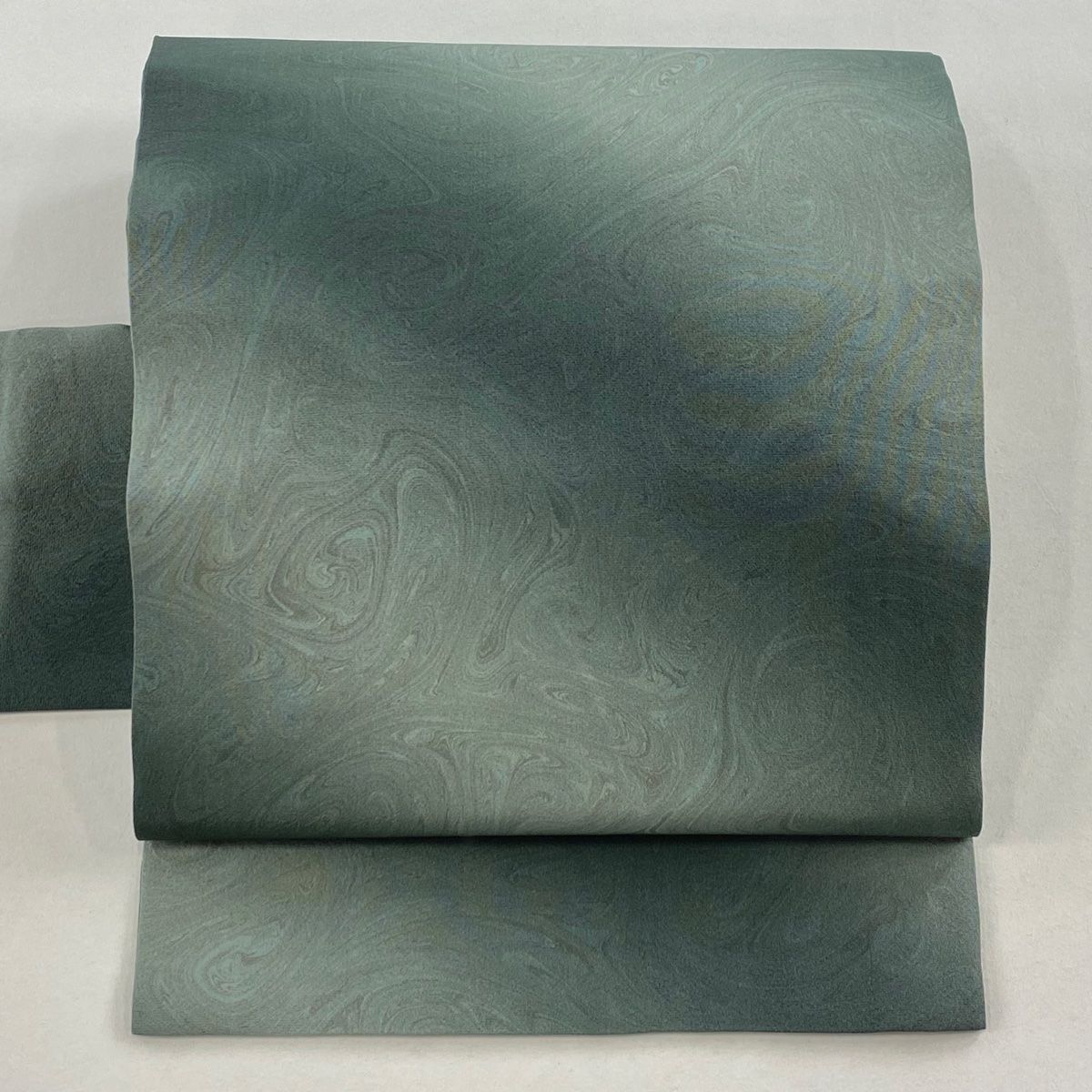 名古屋帯 秀品 墨流し ぼかし 灰緑 正絹