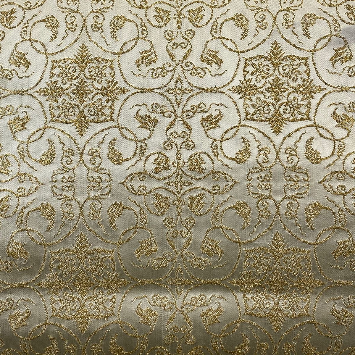 開き名古屋帯 龍村美術織物 比翼仕立て 葡萄唐草文錦 金糸 ベージュ 正絹