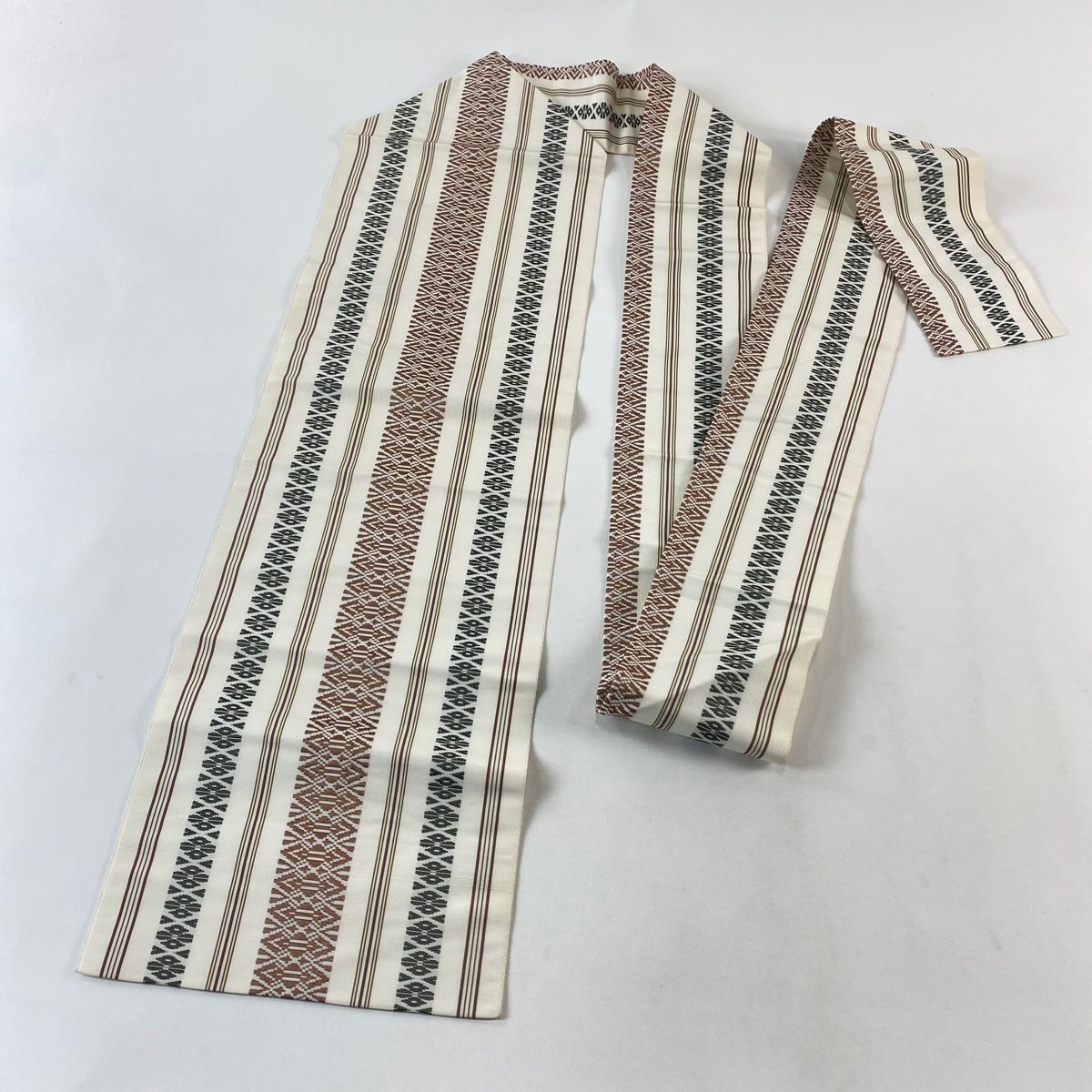  名古屋帯 八寸名古屋帯 献上柄 縞 クリーム 正絹 名古屋帯 帯