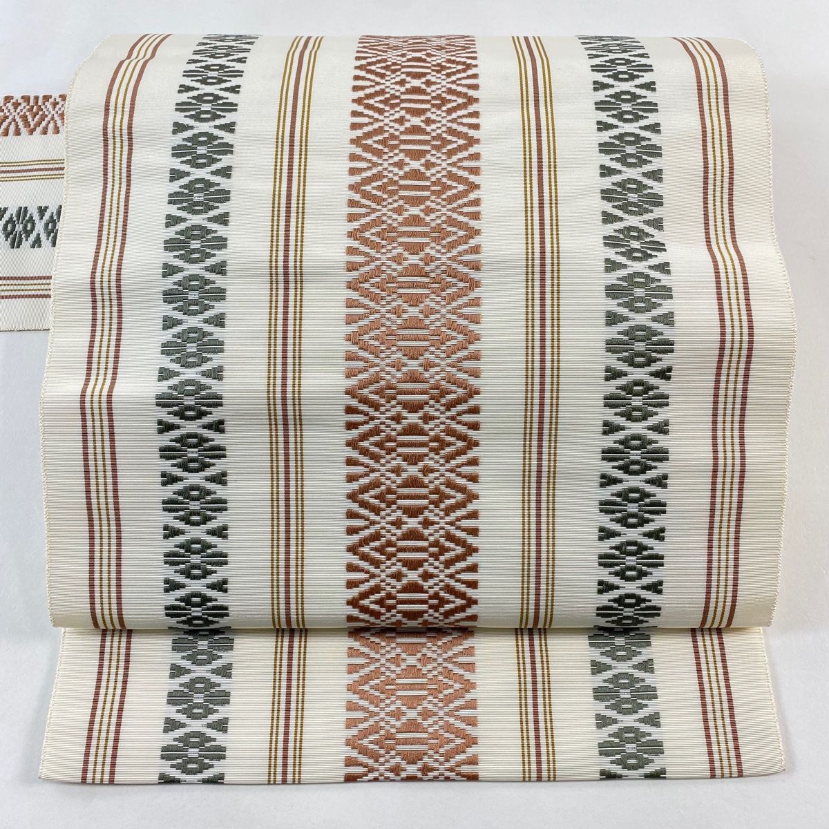 名古屋帯 八寸名古屋帯 献上柄 縞 クリーム 正絹