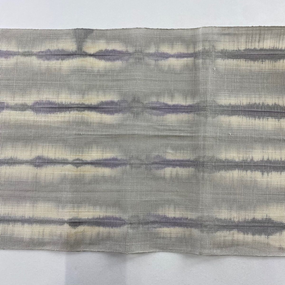  名古屋帯 夏帯 八寸名古屋帯 松葉仕立て トンボ 縞 灰紫 麻 名古屋帯 帯