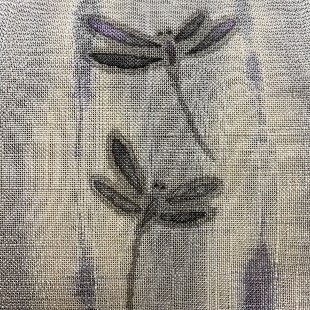 名古屋帯 夏帯 八寸名古屋帯 松葉仕立て トンボ 縞 灰紫 麻