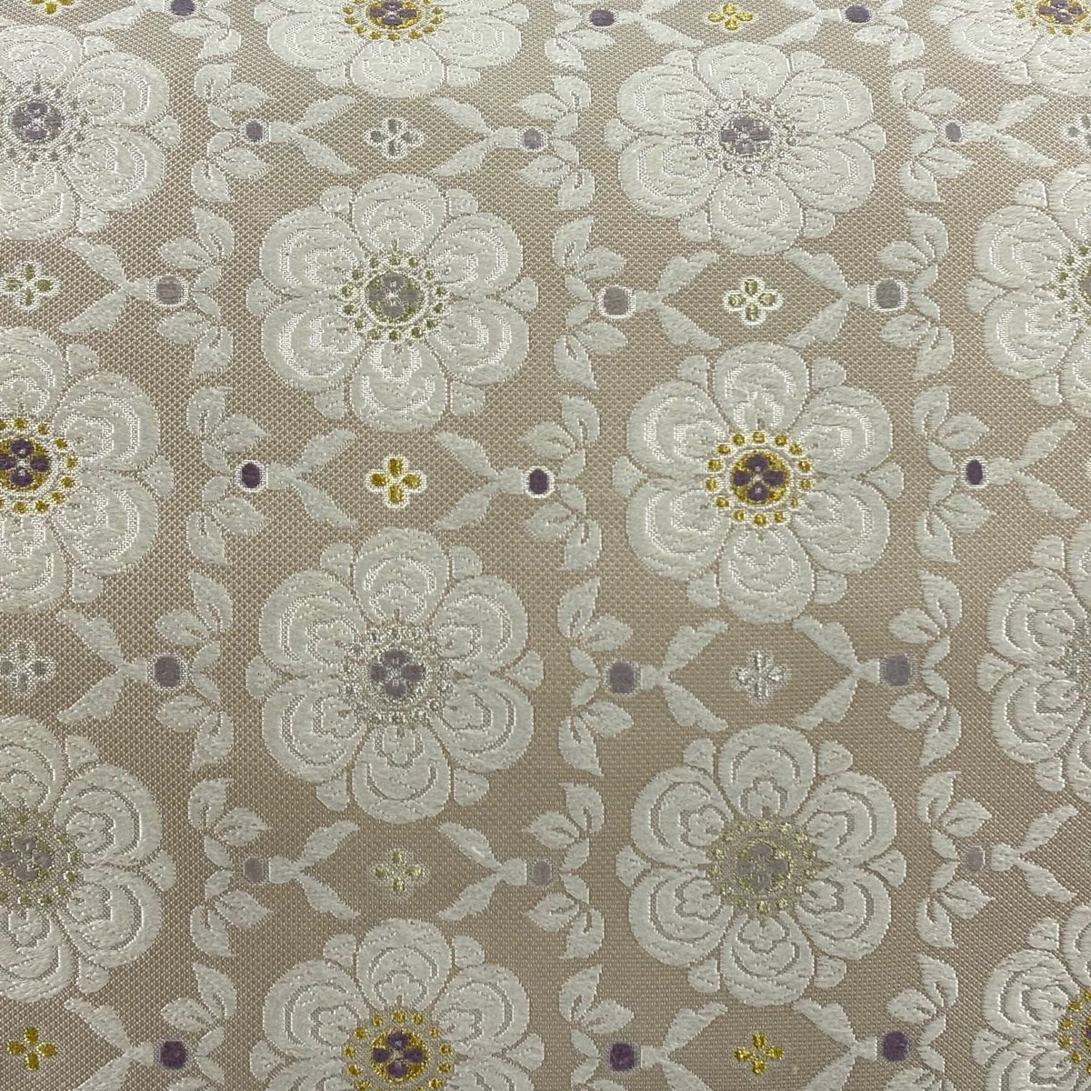 名古屋帯 花 唐織 金銀糸 薄茶色 正絹