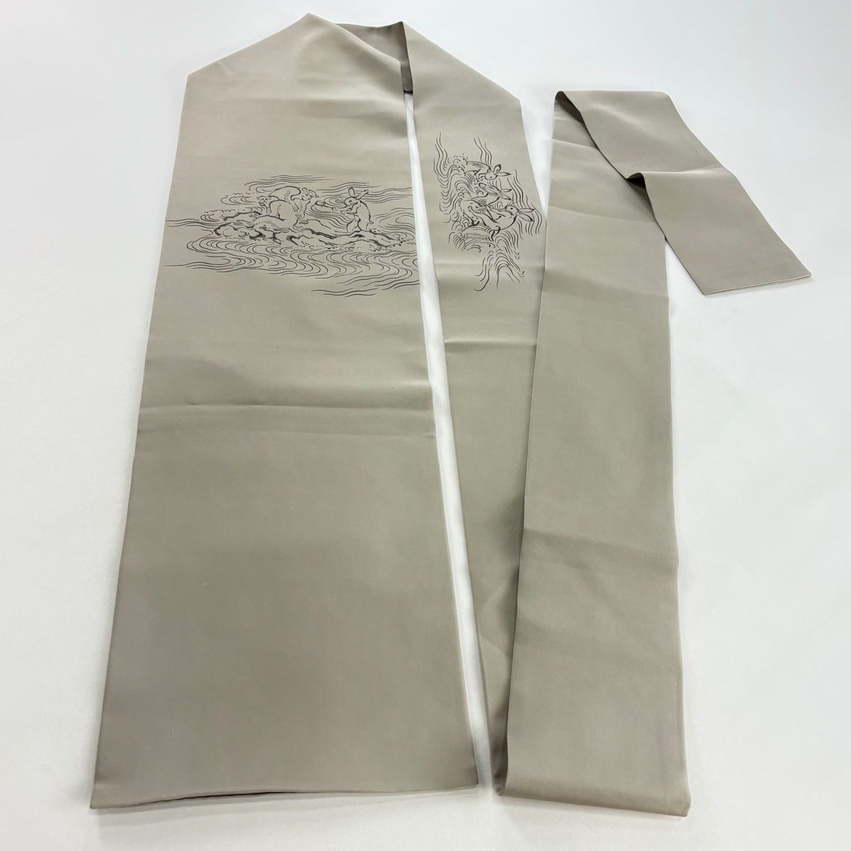  名古屋帯 鳥獣戯画 うさぎ 灰茶 正絹 名古屋帯 帯